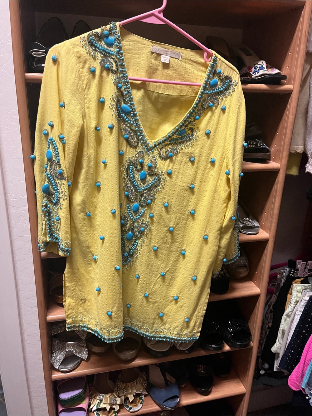 Boston Proper Yellow /Turquoise Bead Embellishment,also be used Swim suit cover